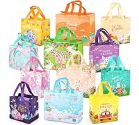 12 bolsas de caza de huevos de Pascua, varios tamaños, bolsas de regalo de conejo de zanahoria con asas, bolsas de golosinas, bolsas de Pascua no tejidas para envolver regalos, juego de búsqueda de