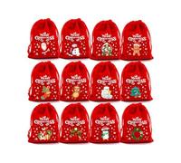 12 bolsas de felpa con cordón de Navidad para pequeños regalos y para fiestas de vacaciones y reuniones familiares