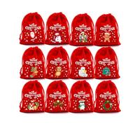 12 bolsas de felpa con cordón de Navidad para pequeños regalos y para fiestas de vacaciones y reuniones familiares
