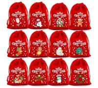 12 bolsas de felpa con cordón de Navidad para pequeños regalos y perfectas para fiestas de vacaciones y reuniones familiares, festivales de envoltura de regalos
