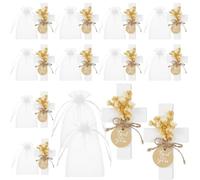 12 bolsas de madera con diseño floral de cruces y fuerte fijación, para aniversarios, bautismo, etiqueta God Bless You, eventos religiosos, estilo rústico