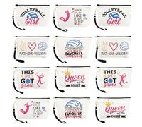 12 bolsas de maquillaje de voleibol, regalos inspiradores para mujeres, bolsas de almacenamiento de viaje, organizador portátil, bolsa de aseo con correa de mano, regalos para amantes del equipo de
