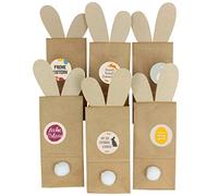 12 bolsas de papel de estraza decorativas para rellenar, con orejas de conejo para recortar, decoración de mesa de Pascua, incluye adhesivo y pompón de conejo, diseño de papel de embalaje