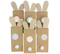 12 bolsas de papel de estraza decorativas para rellenar, con orejas de conejo para recortar, decoración de mesa de Pascua, incluye adhesivo y pompón de conejo, diseño pastel