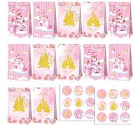 12 bolsas de papel para fiesta de princesas, dulces, regalos, bolsas de regalo para cumpleaños infantiles, bolsas de caramelos, regalos de princesa, cumpleaños, bodas, color rosa