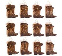 12 bolsas de papel vaquero con botas y patrón de sombrero, resistentes al agua, gruesas bolsas de regalo con asas, bolsas de papel Wild West, regalos de fiesta de vaquero, fiestas de Halloween (marrón