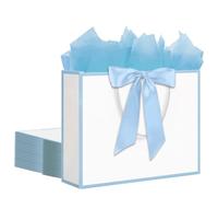 12 bolsas de regalo blancas con asas de 12.5 x 4.5 x 10 pulgadas, bolsas de papel grandes con cinta de lazo y bolsas de papel de seda para cumpleaños, dama de honor, fiesta, boda, baby shower, San