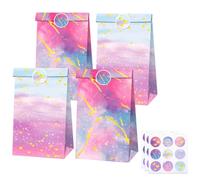 12 bolsas de regalo de arcoíris con 18 pegatinas, coloridas bolsas de papel para cumpleaños infantiles, bolsas de regalo para caramelos, reutilizables para envolver regalos, 22,2 x 12 x 8 cm
