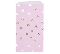 12 bolsas de regalo de boda, despedida de soltera, boda, cumpleaños, aniversario, caramelos, galletas, regalo, bolsa de papel rosa y dorado, corazón dorado violeta, 12 x 22,5 cm