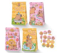 12 bolsas de regalo de fiesta de cumpleaños Capybara + 18 calcomanías, bonitas bolsas de dulces kawaii para suministros de fiesta temática de Capybara, bolsas de golosinas para niños, baby shower