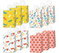 12 bolsas de regalo de fiesta de regreso a clases para la temporada escolar, suministros de fiesta para el primer y último día de escuelas, bolsas de regalo de papel con asas para decoración de