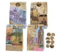 12 bolsas de regalo de papel europeas retro para viajes, Reino Unido, Londres, Alemania, Berlín, Múnich, edificios, dulces, galletas, golosinas, bolsas para recuerdos, embalaje de regalo, suministros