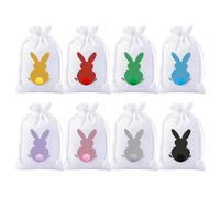 12 Bolsas de Regalo de Pascua, Nido de Pascua para Rellenar, Bolsa de Lino con Cordón, Bolsas de Conejitos Decoración de Pascua, Fiesta de Yute Bolsa(Blanco)