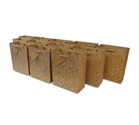 12 bolsas de regalo geométricas con asas y bolsa de la compra para cumpleaños, baby showers, regalos de fiesta y cualquier ocasión, Large, Marrón, 12