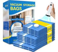 12 bolsas de vacío para ropa de viaje con bomba de vacío inalámbrica, 2 grandes 54 x 74 cm + 5 medianas de 47 x 64 cm + 5 bolsas pequeñas de 40 x 54 cm para ropa, bolsas de vacío reutilizables para