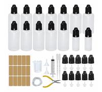 12 botellas de líquido de 50 ml, cuentagotas, 2 botellas de 10 ml, botellas de plástico vacías con tapa de repuesto, incluye vaso medidor, embudo, jeringas, pinzas planas (50 ml)