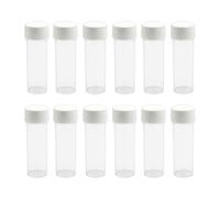 12 botellas de plástico transparente vacías reutilizables de 25 ml, tubo de prueba con tapa de rosca blanca, recipientes de almacenamiento de frascos cosméticos para experimentos científicos
