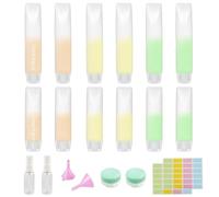 12 botellas de viaje de tamaño para líquido, KUAOOAUK de plástico transparente recargables, botellas de viaje para artículos de tocador, recipiente de maquillaje para champú acondicionador