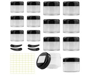 12 botes de crema, 6 unidades de 20 ml y 6 botes vacíos de crema de 30 ml para rellenar, recipientes de plástico transparente con tapa y 4 espátulas, para crema, loción, bálsamo labial, productos de