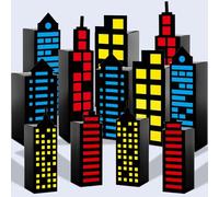 12 cajas de recuerdos de fiesta de rascacielos para decoraciones de fiesta de héroes súper temáticos, edificios de horizonte de la ciudad, cajas de golosinas, cajas de dulces para niños y niñas,