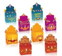 12 cajas de regalo de dulces indios Happy Diwali, cajas de regalo de dulces indios, cajas de diwali Deepavali, regalos de fiesta, caja de regalo de dulces, caja de embalaje de aperitivos para