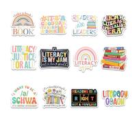 12 calcomanías de alfabetización, ideales para portátiles, botellas de agua, tazas, vasos, regalo para padres, hermanos, amigos, profesores, estudiantes, defensores de la alfabetización, lectura
