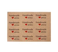 12 calcomanías hechas a mano con amor, corazones rojos de papel kraft natural, calcomanías decorativas de sellado para boda, hogar, fiesta, anime, paquete de anime