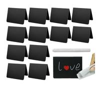 12 carteles de visualización de alimentos, signos miní-mesa | 12 piezas de cartel en forma de V con 1 pieza de bolígrafo, panel negro para mostrar comida, lugar, nombre, negocios, postre