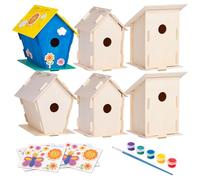 12 Casas de pájaros de Madera, Manualidades para niñas y niños, Juego de Arte y Manualidades a Granel para niños, 12 Kits de casa de pájaros de Madera sin acabar, 12 Tiras de Pintura, 12 Pinceles y