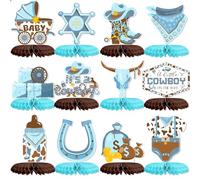 12 centros de mesa de panal de abeja de vaquero occidental, decoraciones de fiesta del salvaje oeste para mesas, decoración de fiesta temática occidental, un pequeño vaquero está en camino,