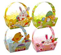 12 cestas de papel de Pascua, cajas de regalo de Pascua con asa, recipientes de huevos para niños, caza de huevos, hogar, escuela, suministros de fiesta de Pascua