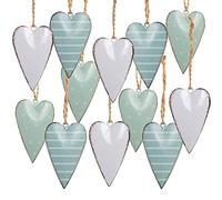 12 colgantes de corazón turquesa de 7 cm de metal - Decoración romántica para el hogar | Boda Compromiso Regalo Aspecto mágico Idea de regalo Mujer Hombre