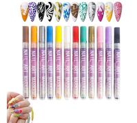 12 Color Acrylic paint pen Set : 3D Nail Polish Pens, Complete Nail Art Kit , Nail Polish Pens Quick Dry, for DIY Manicure Decoration , Beauty & Home Nail Salon