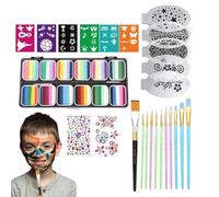 12 Color Face Painting Kit with Brushes Stencils, Washable Paint Palette for Kids and Adults, Ideal for Halloween Birthday Parade Stage Cosplay and Creative Fun