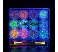 12 Color Glow in the Dark Gel Glitter - Luz negra UV Reactiva para la sombra de ojos del cuerpo de la cara No se necesita pegamento - Perfecto para f
