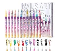 12 Colores Bolígrafo de Uñas nails art 3D, nails arts Point Grafiti Pen Set, Drawing Paint Liner Brush para DIY, Herramienta De Manicura De Decoración De Belleza De Arte De Uñas para Halloween Navidad