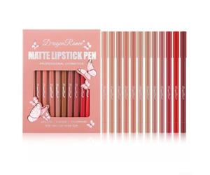 12 colores de lápiz labial mate impermeable de larga duración diseño hexagonal para un contorno preciso maquillaje profesional