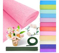 12 Colores Papel Crepe Colores 25 * 250cm Crespón Grueso Papel Crespón Floral Rollo con Cinta y Hilo Floral para Manualidades Fiestas Cumpleaños Boda Decoración