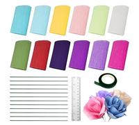 12 Colores Papel Crepe Papel Pinocho 10 x 250 cm con Cinta y Hilo Floral para Manualidades Fiestas Cumpleaños Boda Decor