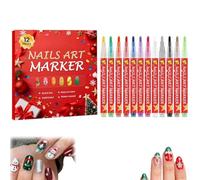 12 Colors Christmas Nail Art Pens Set, Nail Graffiti Drawing Pens Markers, Quick-Dry Polish Pens for DIY Nail Art, Home & Salon Tools, Christmas Holiday Gift for Women (1pcs)