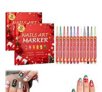12 Colors Christmas Nail Art Pens Set, Nail Graffiti Drawing Pens Markers, Quick-Dry Polish Pens for DIY Nail Art, Home & Salon Tools, Christmas Holiday Gift for Women (2pcs)