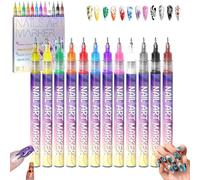 12 Colors Nail Art Markers for Gel Nails,DIY Nail Art Pens Set,3D Polish Pen Acrylic Paint Pens Markers,Professional Nails Brush Set for Arts Drawing Painting Point Dotting Manicure Tools (1 Set)