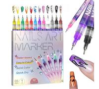12 Colors Nail Art Markers Pens Set,Waterproof Quick Dry Nail Polish Acrylic Paint Pens,Nails Point Graffiti Dotting Drawing Painting Liner Pen,for Art Nails DIY Decoration