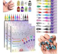 12 Colors Nail Art Pens for Painting Nails, Fine Tip Nail Art Markers Detailed Designs for Kids, Easy Dry, Nails Polish Pens for Beginners Teens DIY Manicure (36 Colors)