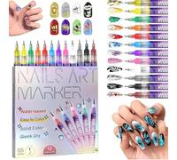 12 Colors Nail Art Pens for Painting Nails, Fine Tip Nail Art Markers Detailed Designs for Kids, Easy Dry, Nails Polish Pens for Beginners Teens DIY Manicure (12 Colors)