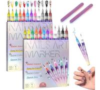 12 Colors Nail Art Pens Set, Fine Tip 0.5mm Ater-Based Quick Dry Nail Design Pens, Quick Dry Nail Art Graffiti Painting Pens, DIY Nail Art Beauty Adorn for Women Girls (A-2PCS)