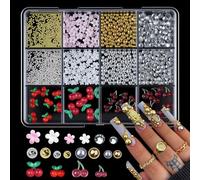 12 compartimentos para uñas que contienen encantadores dijes de mariposa y fresa para manicura diaria, decoración de uñas de corazón mixto