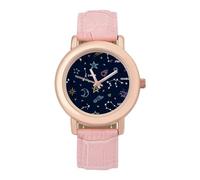 12 Constellations Doodle - Reloj de pulsera para mujer, elegante, analógico, de cuarzo, correa de piel