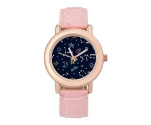12 Constellations Doodle - Reloj de pulsera para mujer, elegante, analógico, de cuarzo, correa de piel