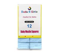 12 cuadrados de muselina para bebé de alta calidad, 100% algodón, 70 x 70 cm, supersuaves, fabricados en la UE (azul)